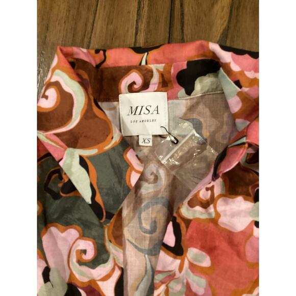 MISA sung long sleeve midi dress Cotton Blend V Neck Cut Out Floral Pink new XS - Picture 8 of 12